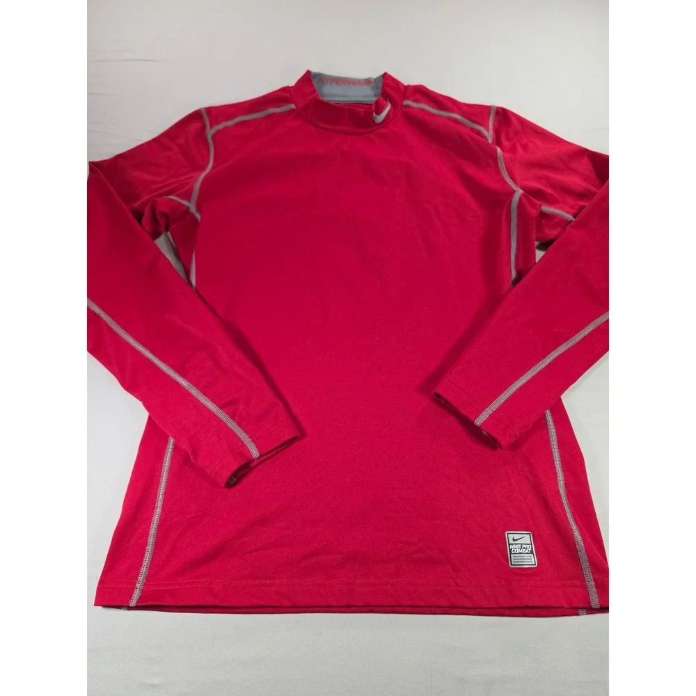 Nike Pro Combat Hyperwarm Dri-FIT Red Long Sleeve Compression Shirt Mens Medium